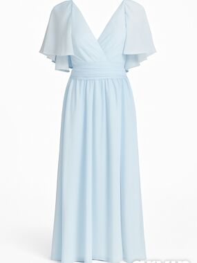 Elegant Light Blue V-Neck Flutter Sleeve Maxi Dress